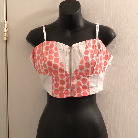 (Large) Pink Polka Dot Zipper Bustier Crop Top - Picture 3 of 5